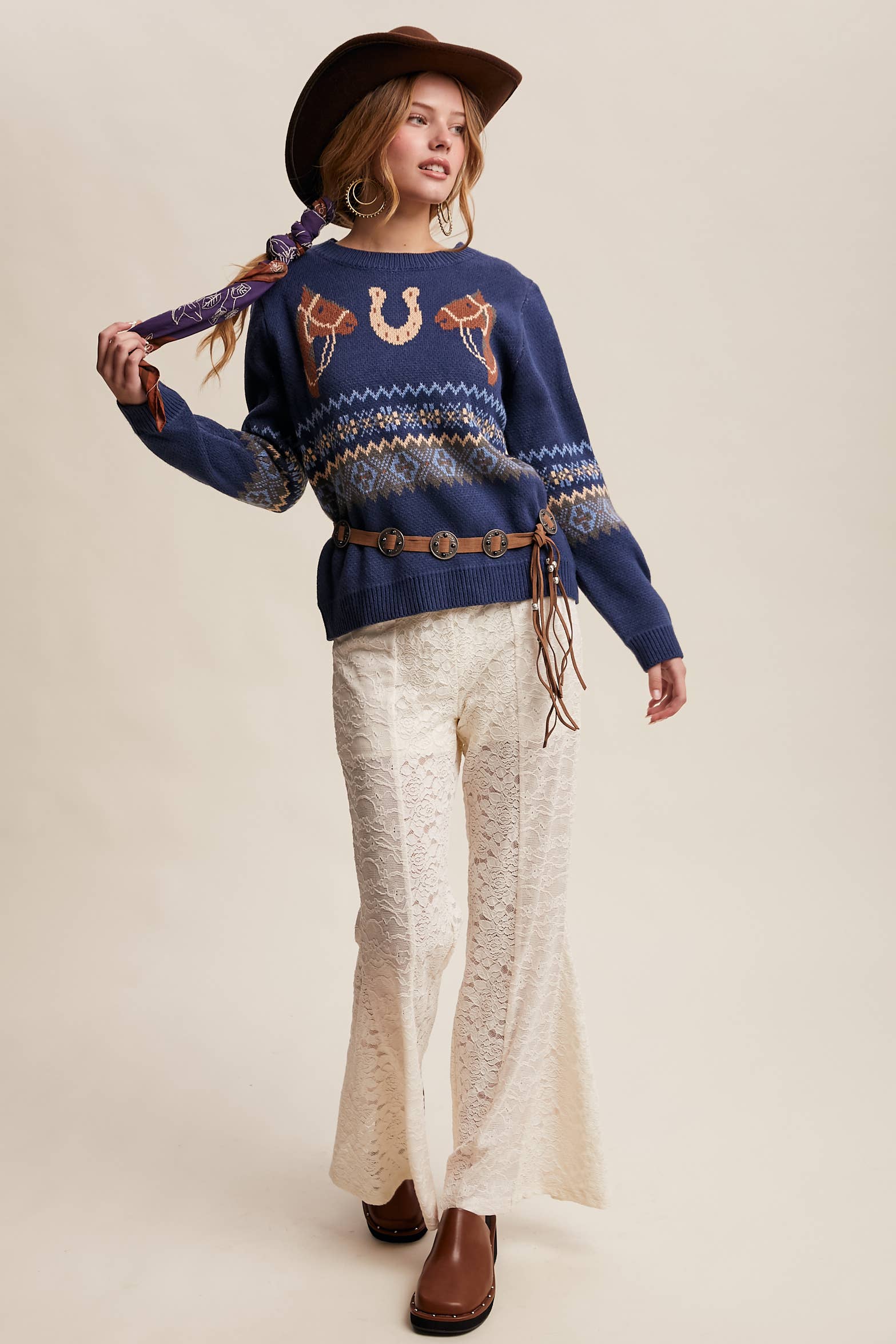 Western Horse & Horseshoe Sweater in Navy – 12