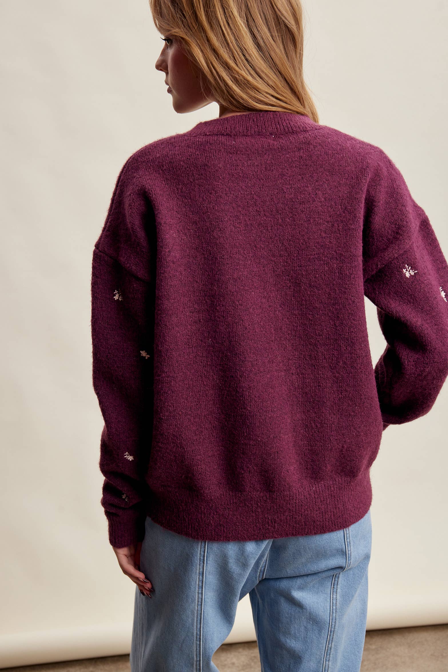 Women's Embroidered Dot Sweater in Plum – 10