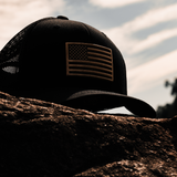 American Flag Hat - Leather Patch Trucker Snapback