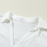 Crinkled Lace Splicing Sleeve Collared V Neck Blouse