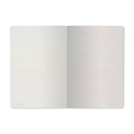 A5 ruled notebook with a painted peach and foliage cover design, interior ruled pages