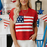 Flag Graphic Short Sleeve Sweater Top