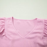 Solid Color V Neck Ruffled Detail Loose Tank Top