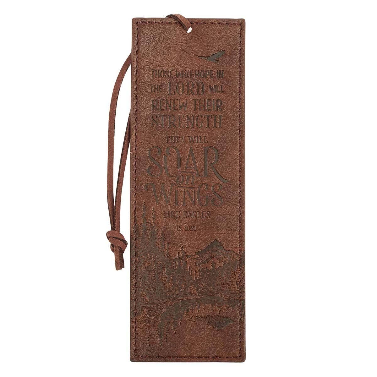 Soar on Wings brown faux leather bookmark with Isaiah 40:31