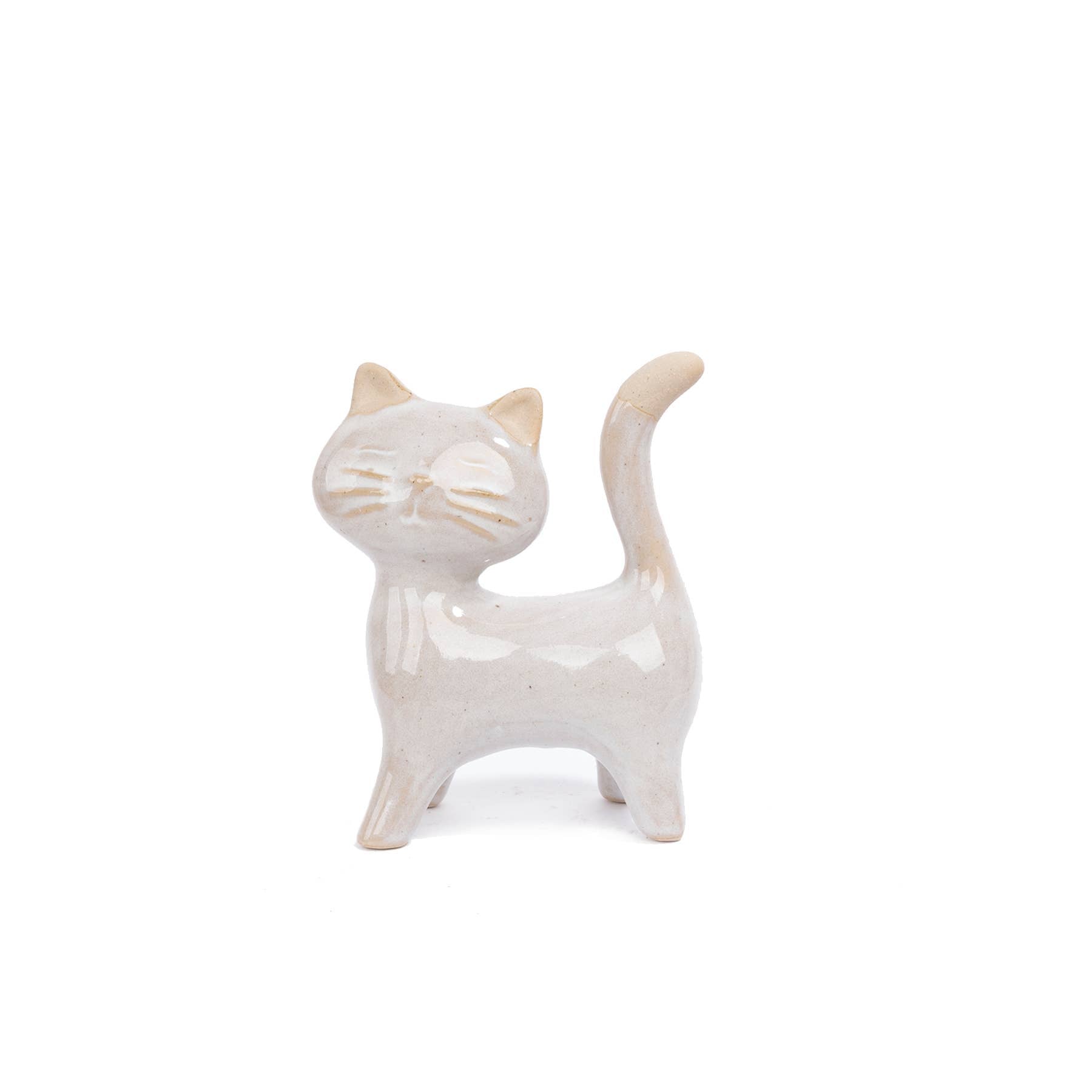 Small stoneware side-facing cat figurine