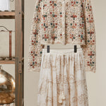 Boho Patchwork Crochet Button Cardigan in Ivory - front view