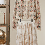 Boho Patchwork Crochet Button Cardigan in Ivory - front view