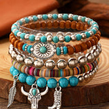Turquoise Western Pattern Turquoise Beaded Multi Layer Bracelet Set