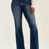 Judy Blue Daisy mid-rise bootcut jeans in Sunset Ride dark wash shown on model