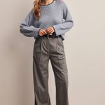 Contrast Trim Bouclé Sweater in Slate Blue – 10