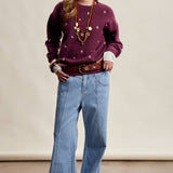 Women's Embroidered Dot Sweater in Plum – 12