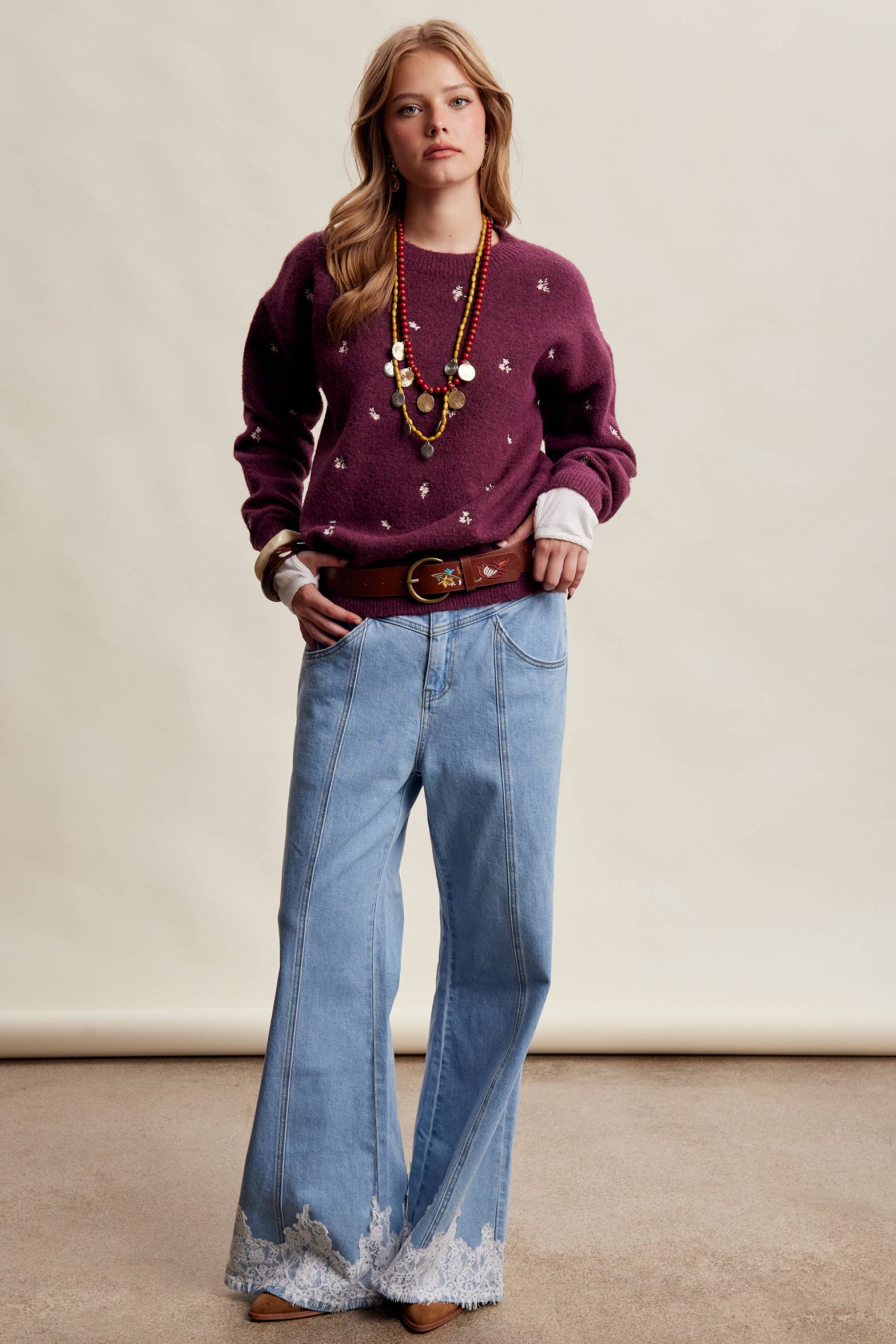 Women's Embroidered Dot Sweater in Plum – 12