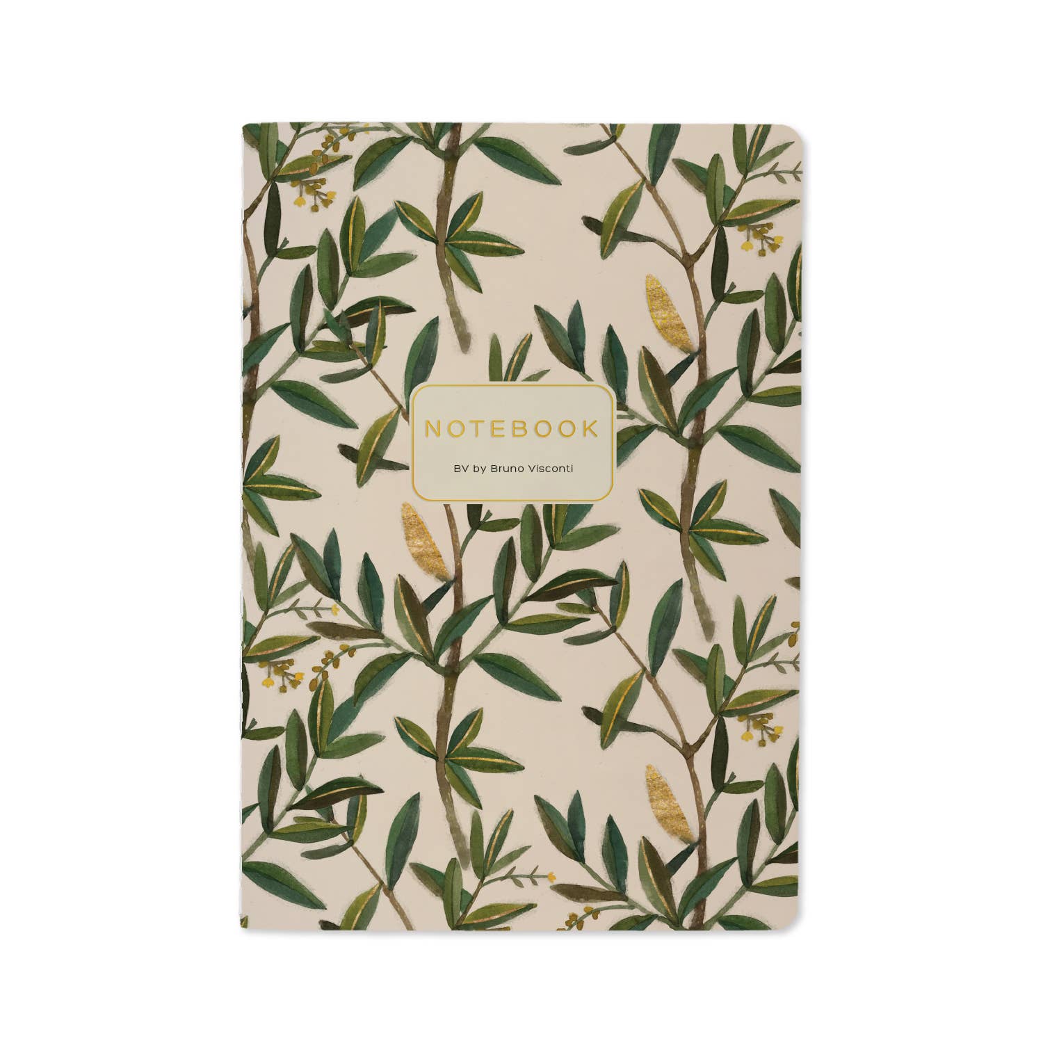 A5 soft-touch notebook with an olive branch cover design, front cover