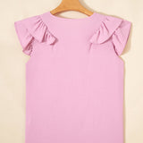 Solid Color V Neck Ruffled Detail Loose Tank Top
