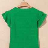 Textured Ruffled Sleeve Round Neck Top