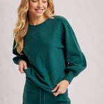 Hunter green ribbed knit lounge sweater and matching shorts