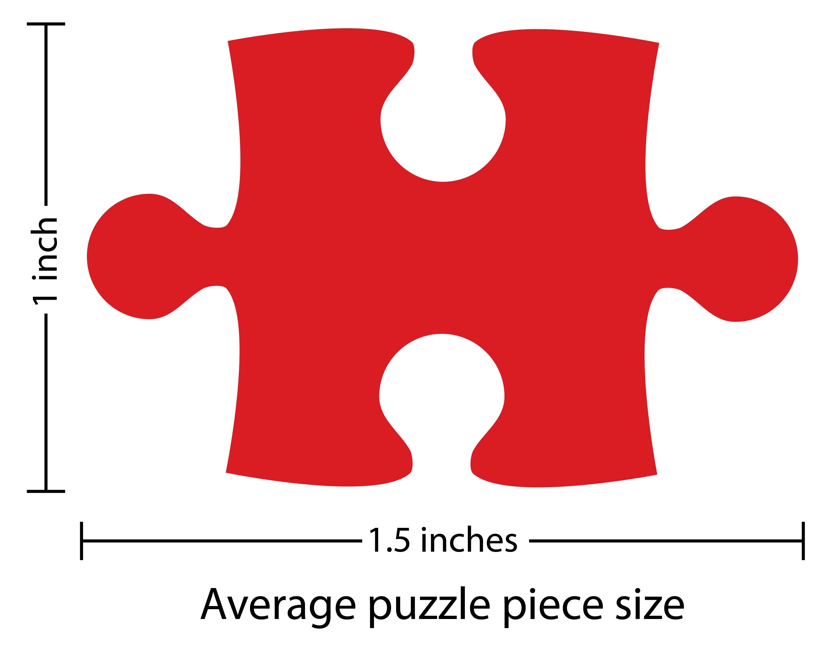 Average puzzle piece size about 1 inch by 1.5 inches