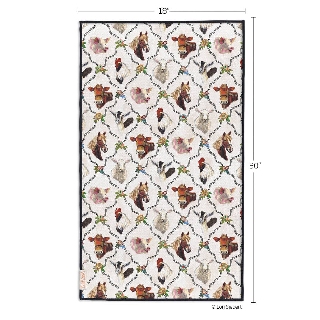 At The Farm farm animal and checkerboard reversible microfiber kitchen towel, view 3