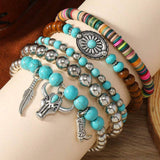 Turquoise Western Pattern Turquoise Beaded Multi Layer Bracelet Set