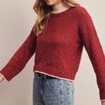Contrast Trim Bouclé Sweater in Wine – 6