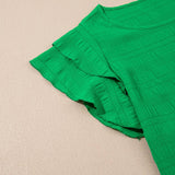Textured Ruffled Sleeve Round Neck Top