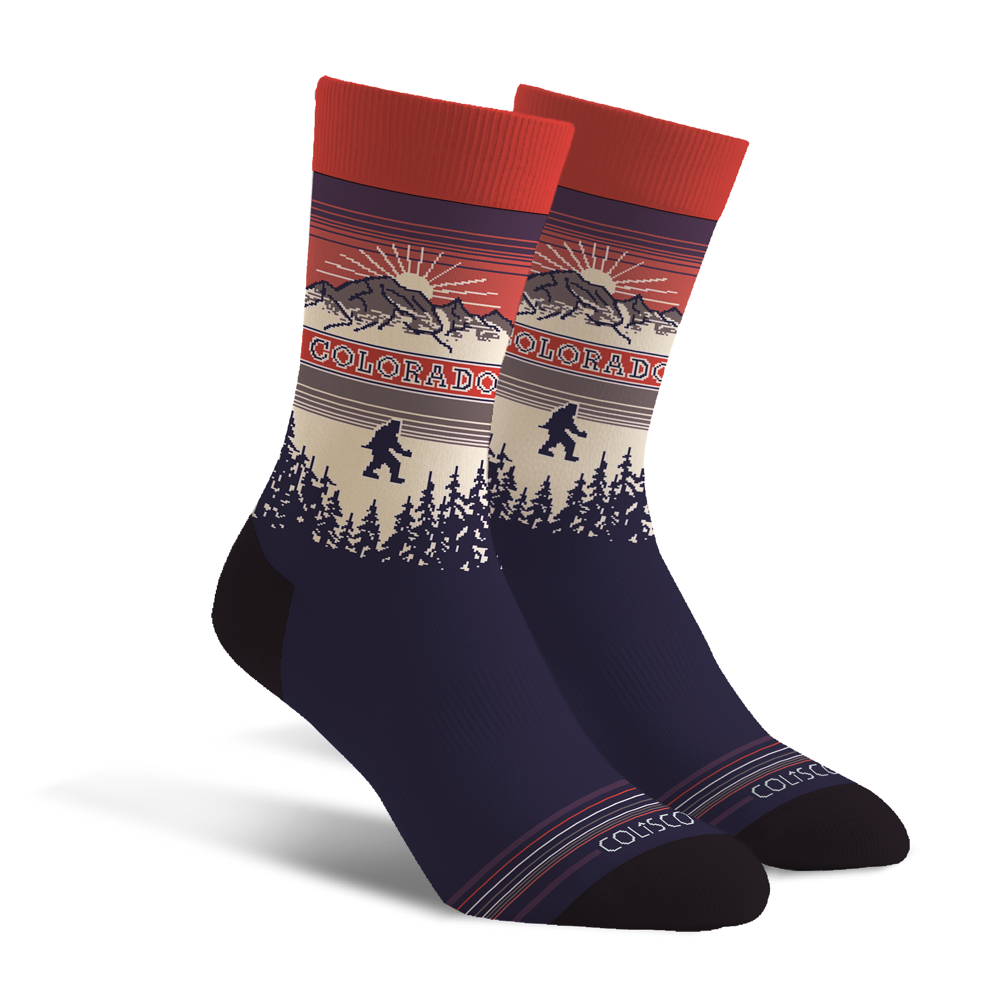 Unisex crew socks with a Colorado Big Foot graphic