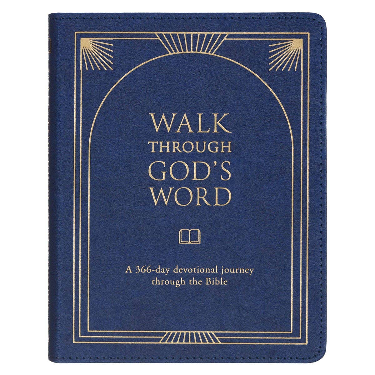 Walking Through God's Word navy faux leather devotional with gold-foiled arch design