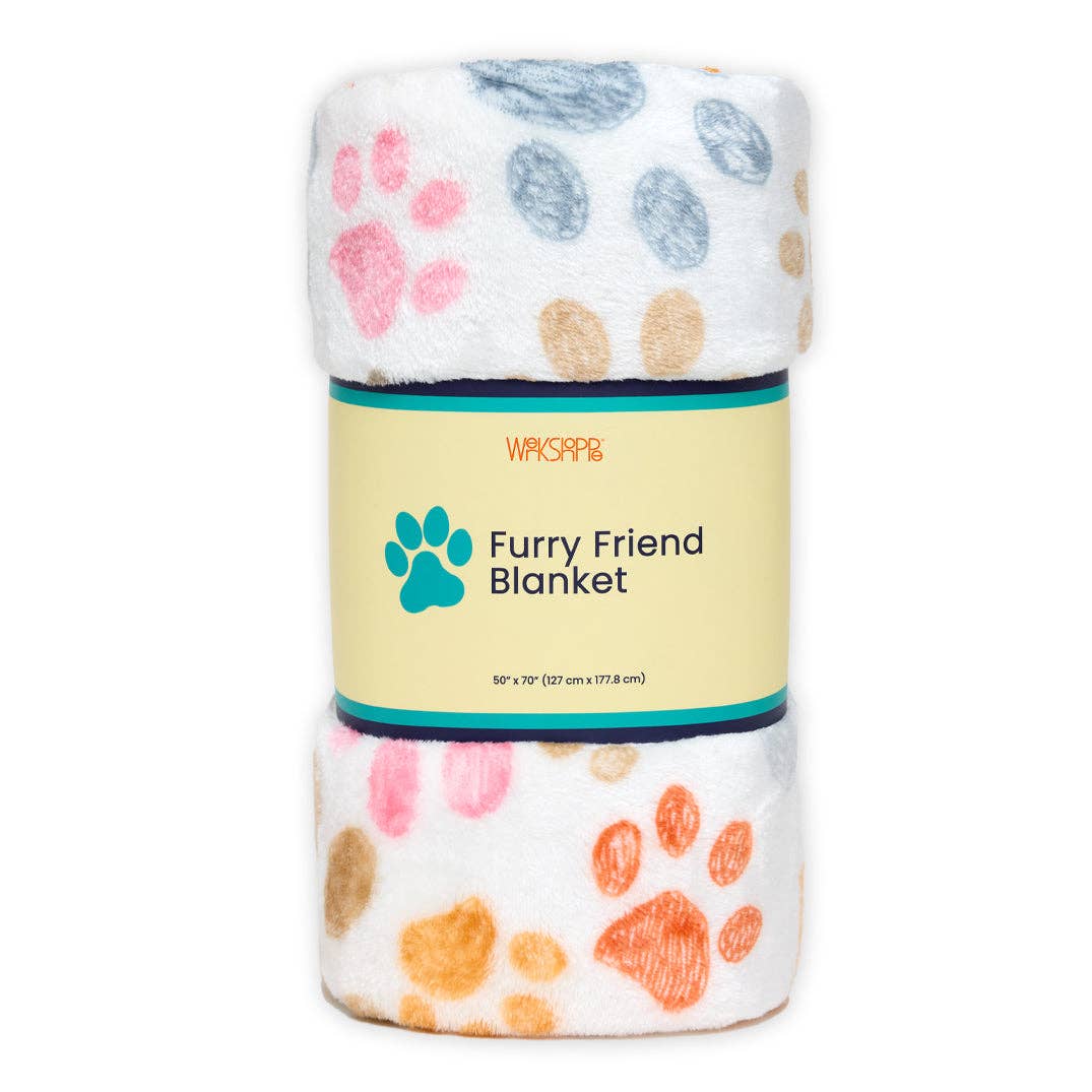 Colorful paw print fleece throw blanket, view 2