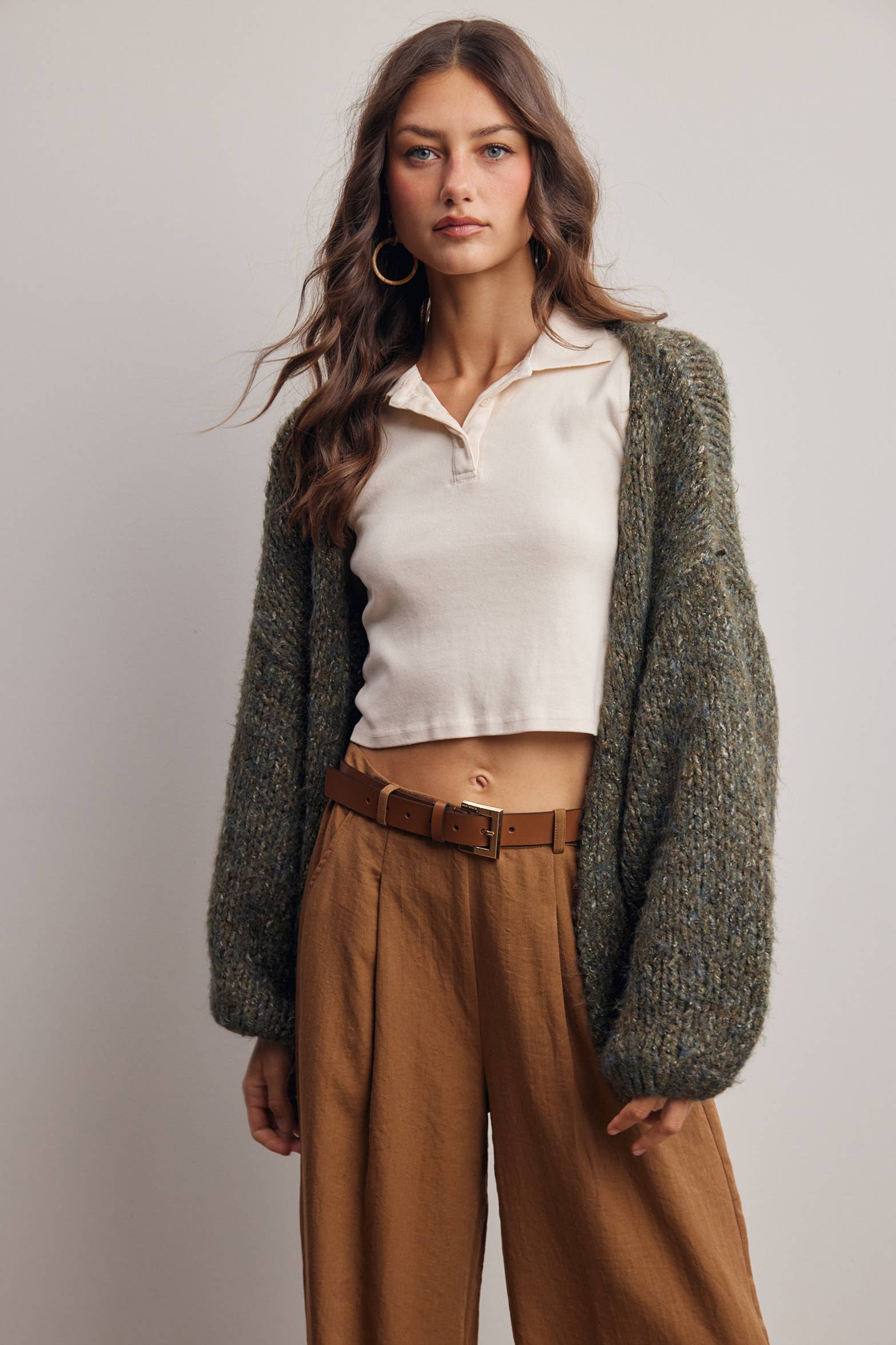 Chunky Soft-Touch Knit Cardigan in Olive – 4