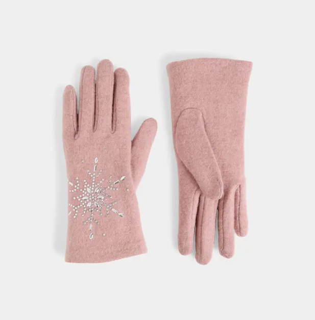 Christmas Snowflake Touchscreen Gloves - blush with snowflake pattern
