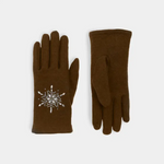 Christmas Snowflake Touchscreen Gloves - dark brown with snowflake pattern