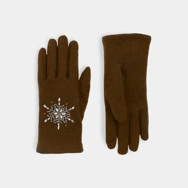Christmas Snowflake Touchscreen Gloves - dark brown with snowflake pattern