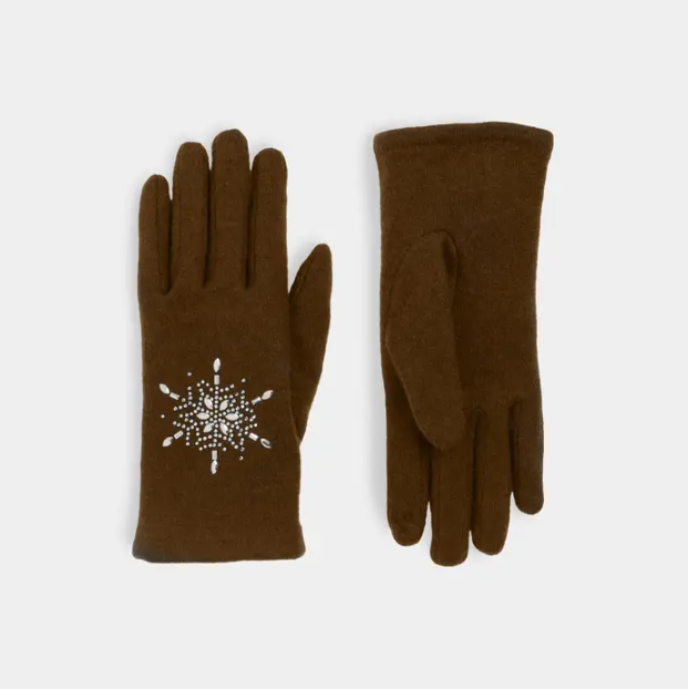 Christmas Snowflake Touchscreen Gloves - dark brown with snowflake pattern