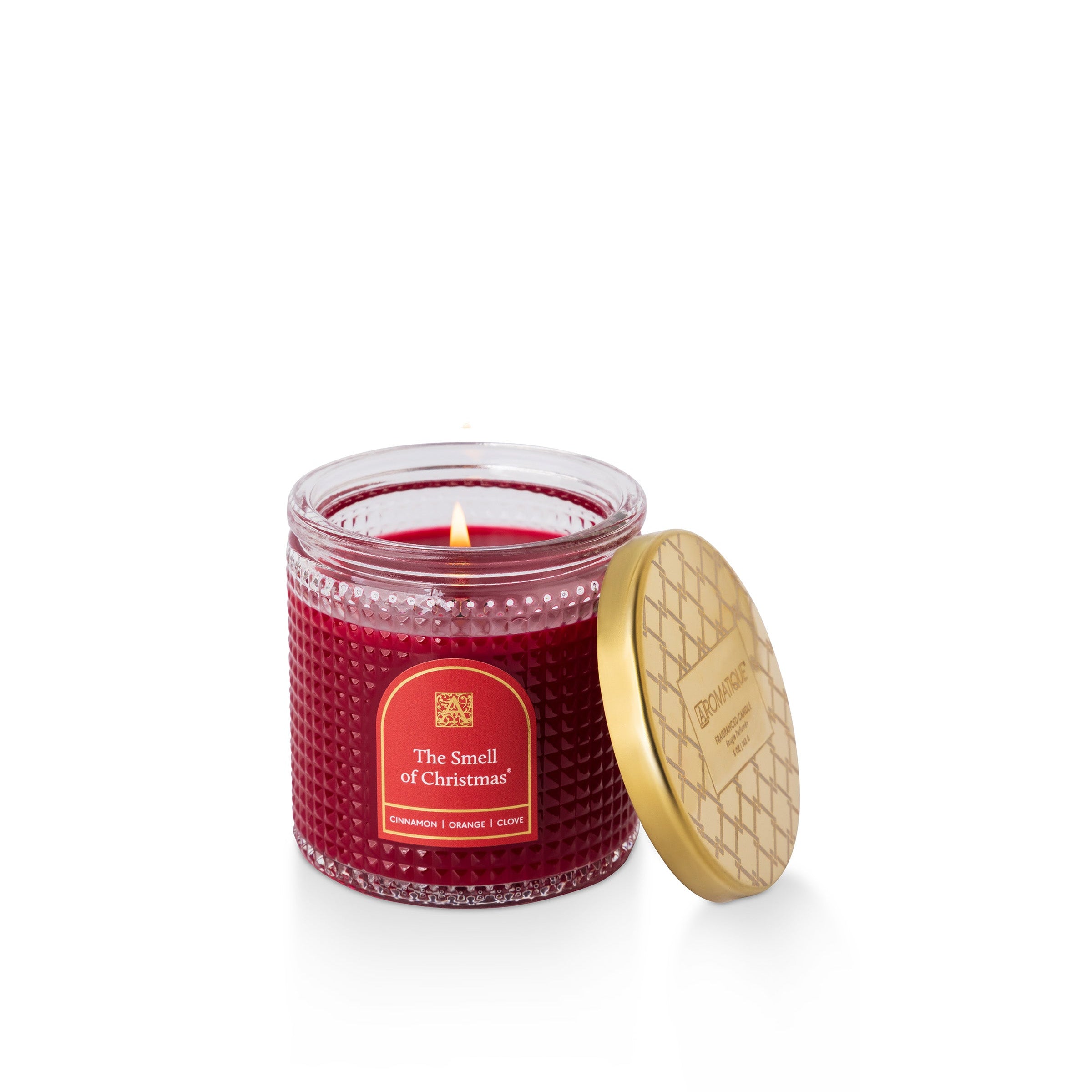 The Smell of Christmas 6 oz textured glass candle, alternate view