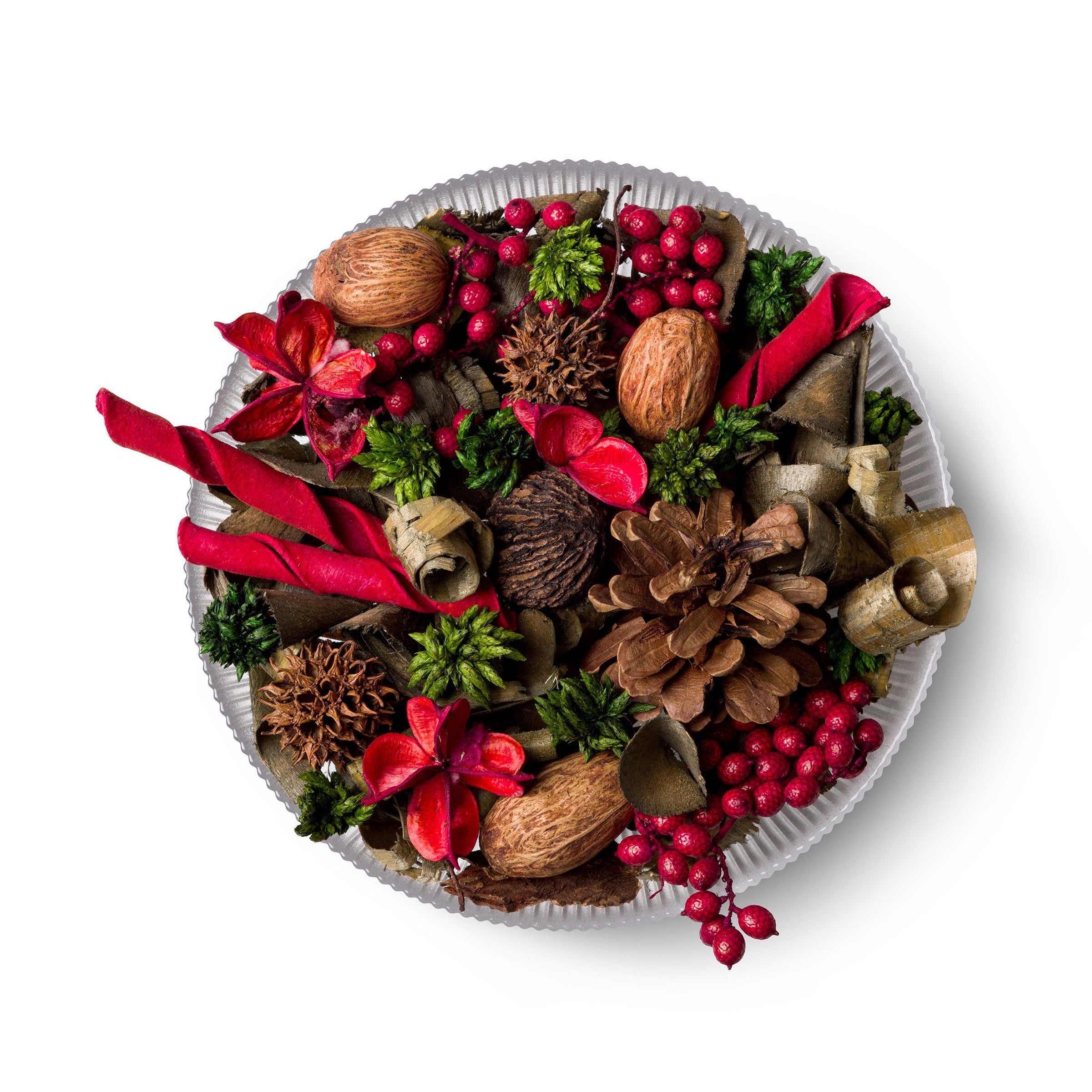 The Smell of Christmas decorative fragrance in a bowl with pinecones and cinnamon sticks