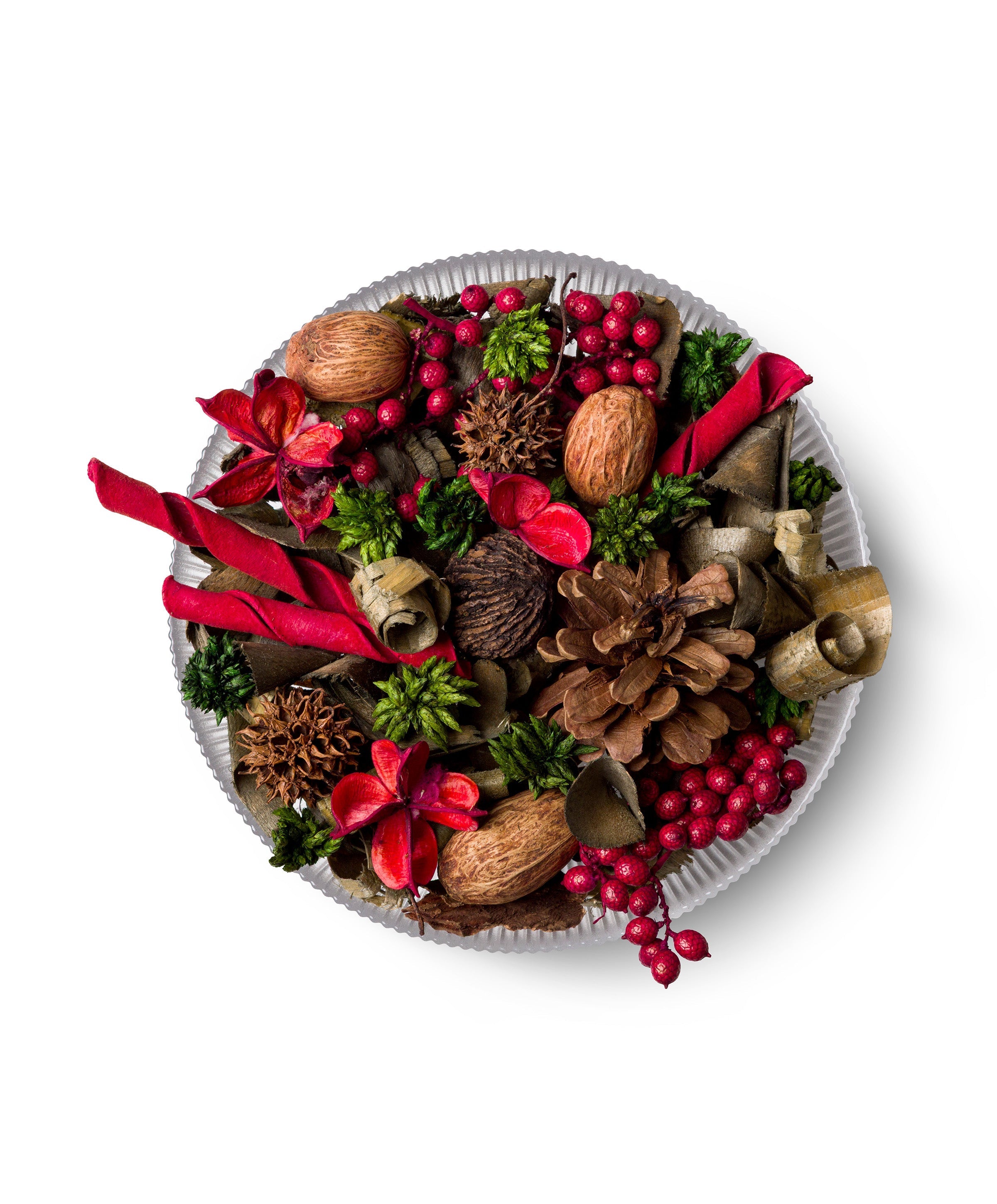 The Smell of Christmas decorative fragrance in a bowl with pinecones and cinnamon sticks
