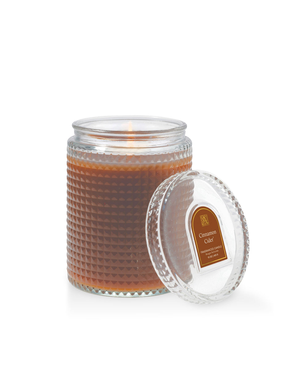 Cinnamon Cider 15 oz textured glass candle with lid