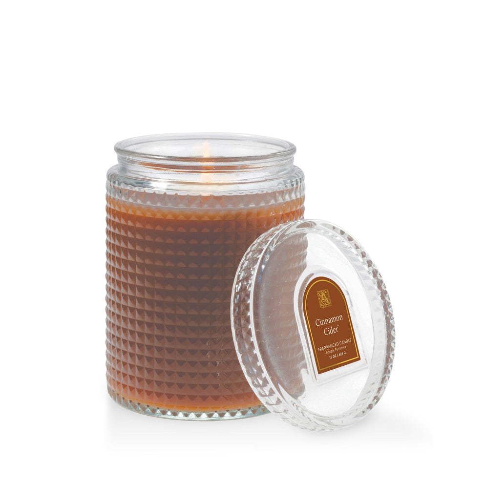 Cinnamon Cider 15 oz textured glass candle with lid
