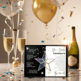You + Shine Congratulations handmade iridescent stained glass star with black ribbon in a gift box