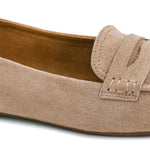 Don't Tell moc toe loafer in sand faux suede