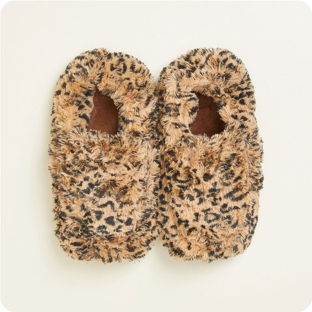 Warmies Marshmallow Slippers in Leopard - microwavable lavender-scented plush slippers