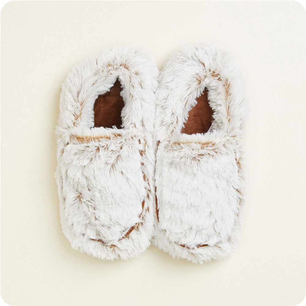Warmies Marshmallow Slippers in Brown - microwavable lavender-scented plush slippers