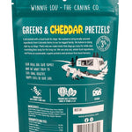 Winnie Lou Greens & Cheddar Pretzels back of bag with ingredients