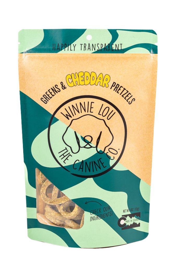 Winnie Lou Greens & Cheddar Pretzels front of bag