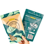 Winnie Lou Greens & Cheddar Pretzels front and back of bag