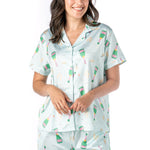 Hello Mello Satin Pajama Top in Best of the Brunch print
