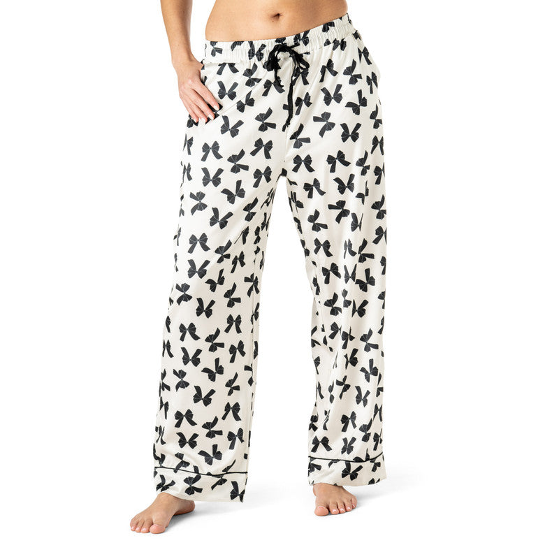 Hello Mello Satin Pajama Pants in Bow So Lovely print