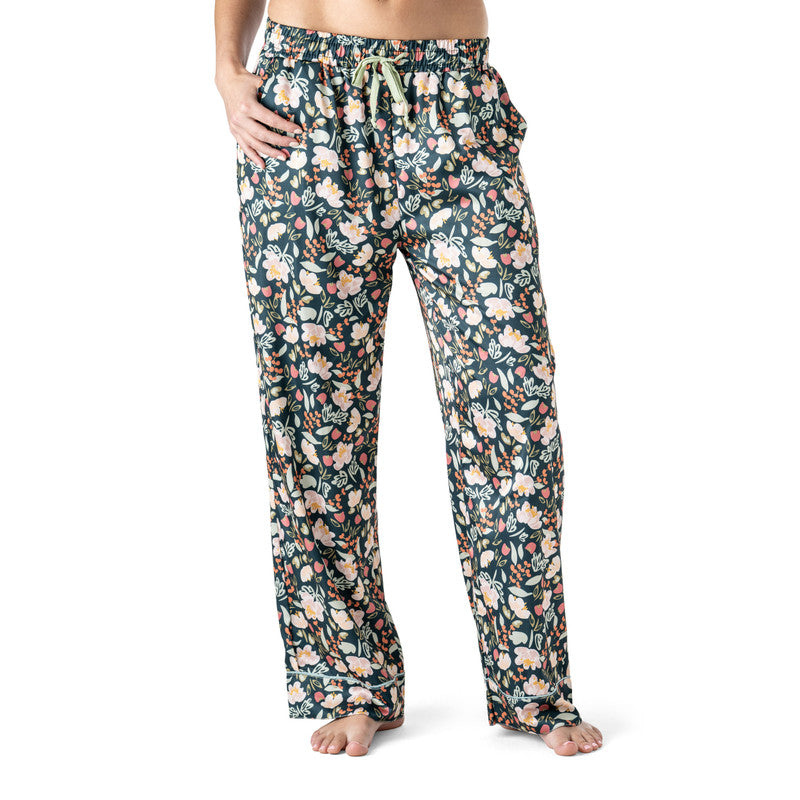 Hello Mello Satin Pajama Pants in Petal to the Metal print