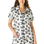 Hello Mello Satin Pajama Top in Bow So Lovely print