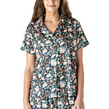 Hello Mello Satin Pajama Top in Petal to the Metal print